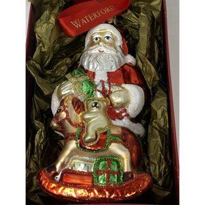 Waterford Holiday Heirlooms Santa’s Rocking Horse Glass Christmas Ornament 6”